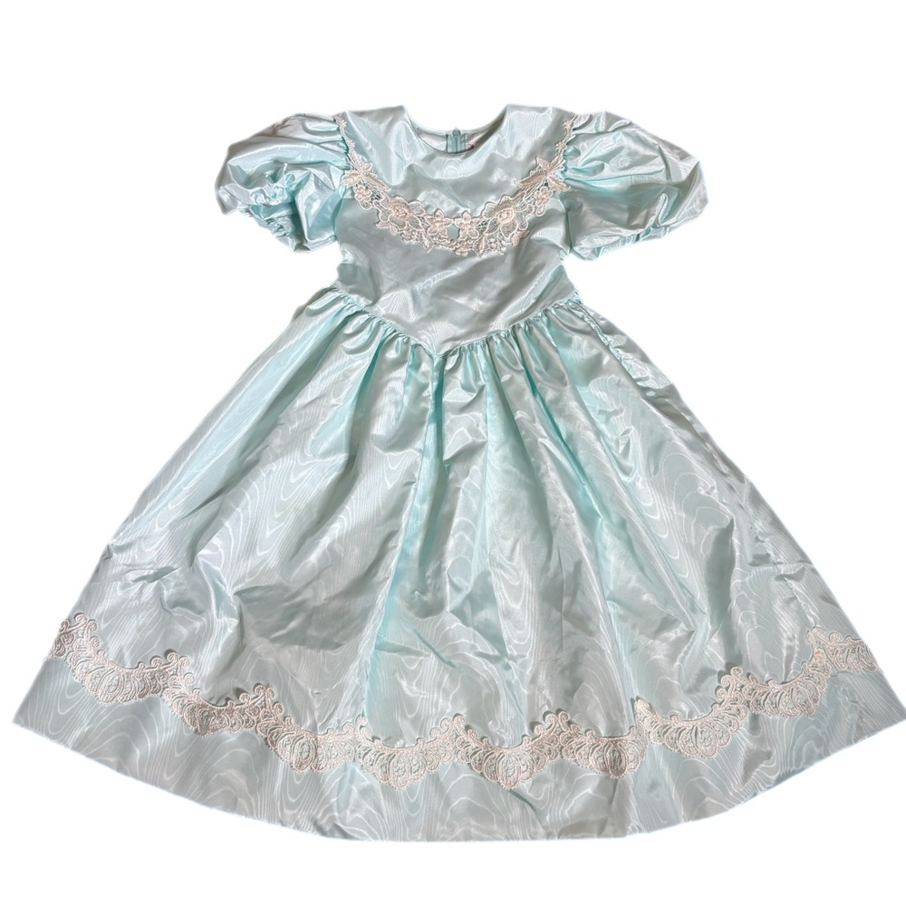 Vintage 1990s Jayne Copeland Blue Beaded‎ Lace Dress